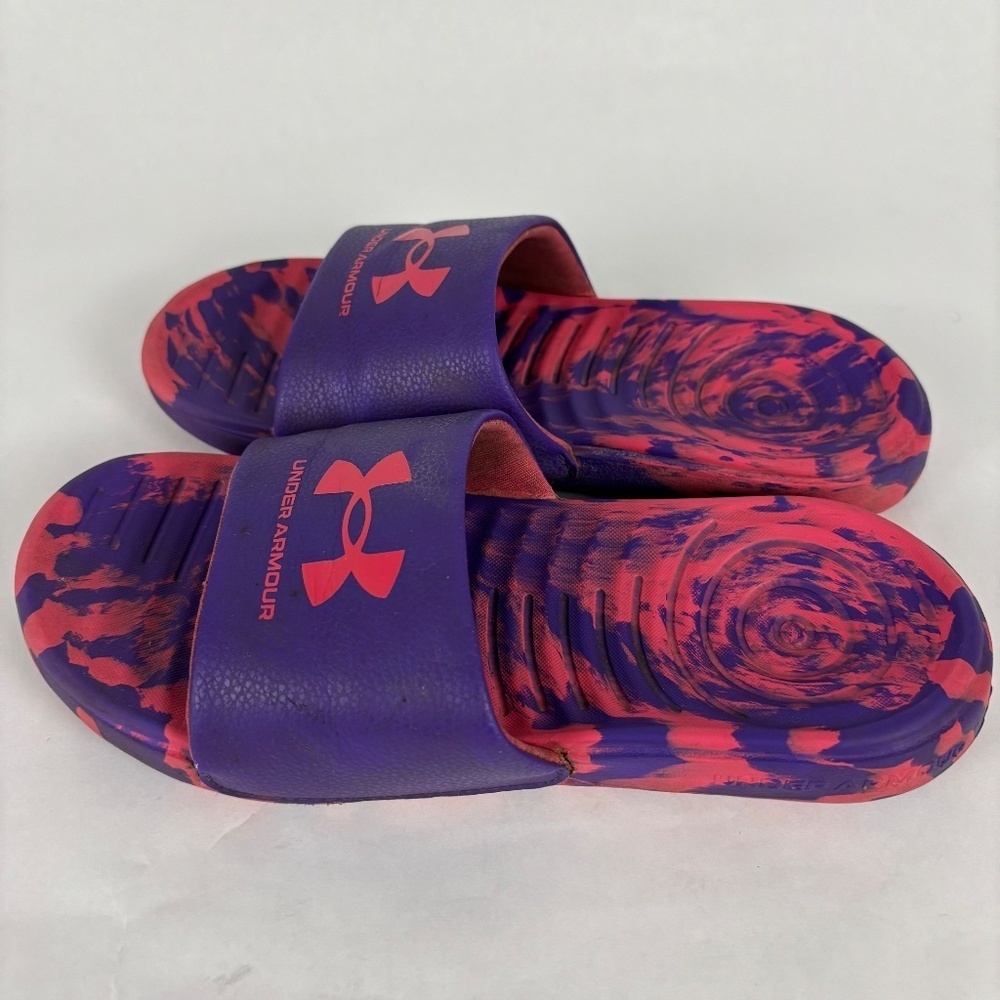 Under Armour size Y4 UA Graphic Logo Purple/Pink Slides/Sandals - Picture 6 of 10